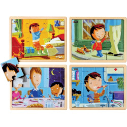 Lot de 4 puzzles, ma journée