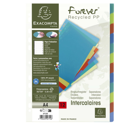 Intercalaires polypropylène recyclé Forever® 12 positions - A4