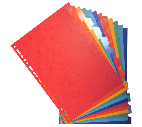 Intercalaires Carte lustrée 225g avec onglets renforcés - 12 positions - A4