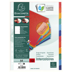 Intercalaires Carte lustrée 225g avec onglets renforcés - 12 positions - A4