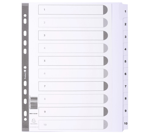 Intercalaires imprimés à touches plastifiées - 10 touches 1 à 10 - A4 maxi