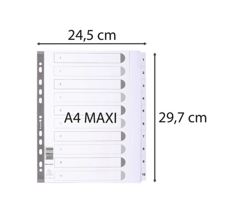 Intercalaires imprimés à touches plastifiées - 10 touches 1 à 10 - A4 maxi