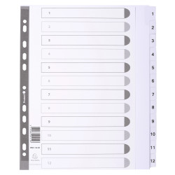 Intercalaires imprimés à touches plastifiées - 12 touches 1 à 12 - A4 maxi