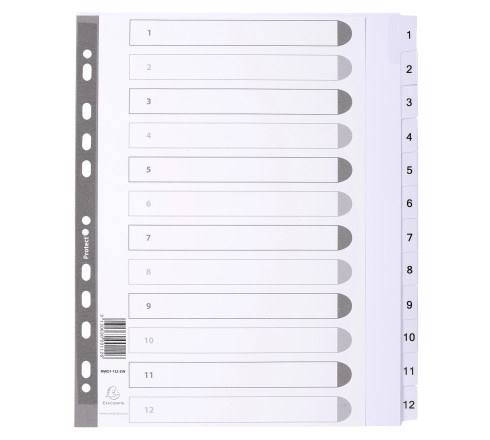 Intercalaires imprimés à touches plastifiées - 12 touches 1 à 12 - A4 maxi