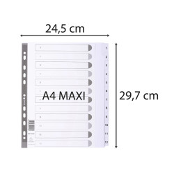 Intercalaires imprimés à touches plastifiées - 12 touches 1 à 12 - A4 maxi