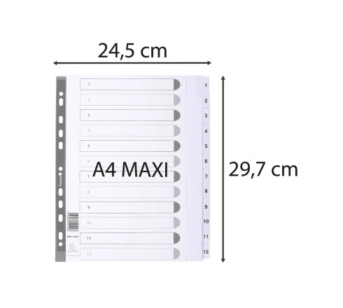 Intercalaires imprimés à touches plastifiées - 12 touches 1 à 12 - A4 maxi