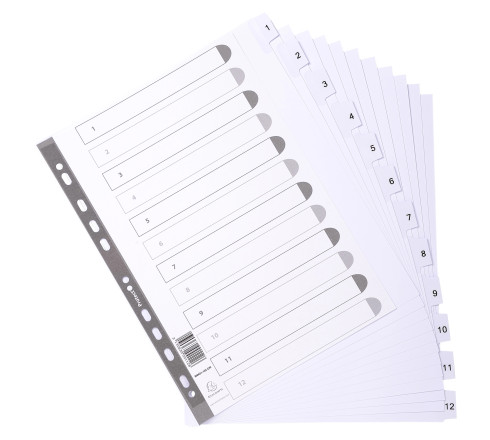 Intercalaires imprimés à touches plastifiées - 12 touches 1 à 12 - A4 maxi