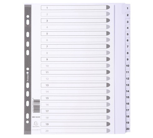 Intercalaires imprimés à touches plastifiées - 20 touches 1 à 20 - A4 maxi