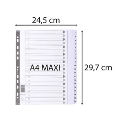 Intercalaires imprimés à touches plastifiées - 20 touches 1 à 20 - A4 maxi
