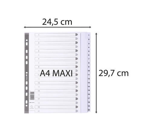 Intercalaires imprimés à touches plastifiées - 20 touches 1 à 20 - A4 maxi