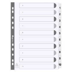 Intercalaires imprimés à touches plastifiées - 10 touches 1 à 10 - A4
