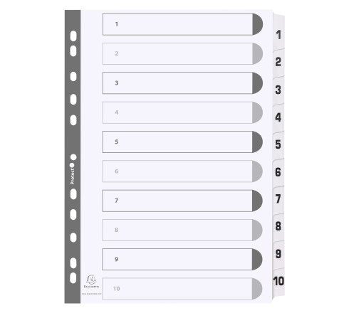 Intercalaires imprimés à touches plastifiées - 10 touches 1 à 10 - A4