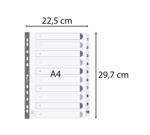 Intercalaires imprimés à touches plastifiées - 10 touches 1 à 10 - A4