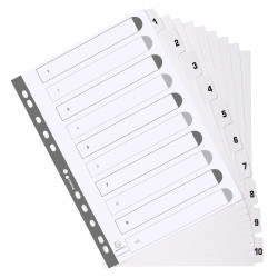 Intercalaires imprimés à touches plastifiées - 10 touches 1 à 10 - A4