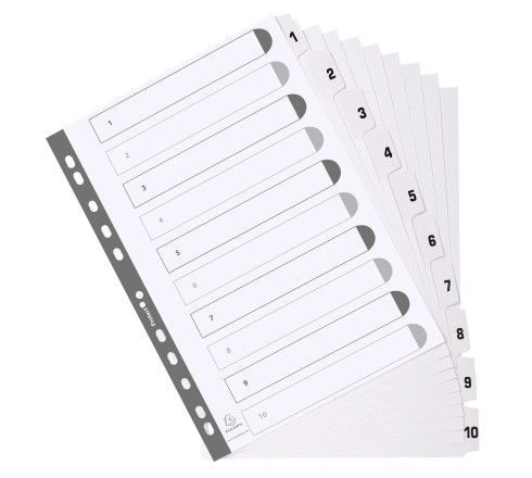 Intercalaires imprimés à touches plastifiées - 10 touches 1 à 10 - A4