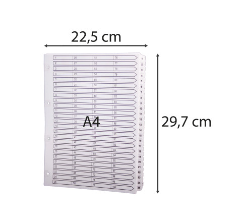 Intercalaires imprimés à touches plastifiées - 100 touches 1 à 100 - A4