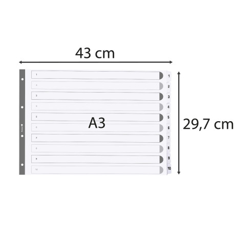 Intercalaires imprimés à touches plastifiées - 10 touches 1 à 10 - A3