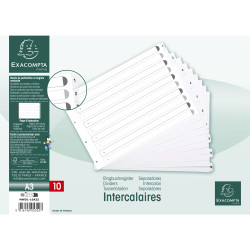 Intercalaires imprimés à touches plastifiées - 10 touches 1 à 10 - A3