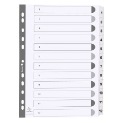 Intercalaires imprimés à touches plastifiées - 12 touches 1 à 12 - A4