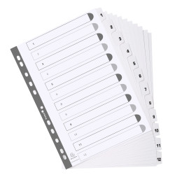 Intercalaires imprimés à touches plastifiées - 12 touches 1 à 12 - A4