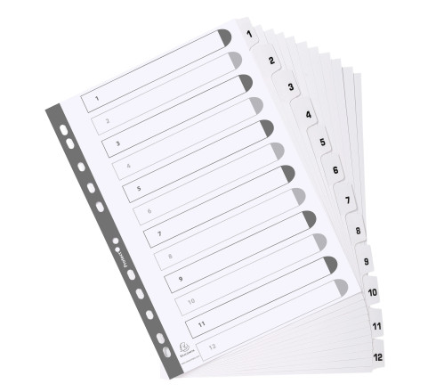Intercalaires imprimés à touches plastifiées - 12 touches 1 à 12 - A4