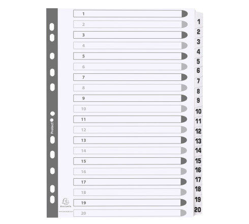 Intercalaires imprimés à touches plastifiées - 20 touches 1 à 20 - A4