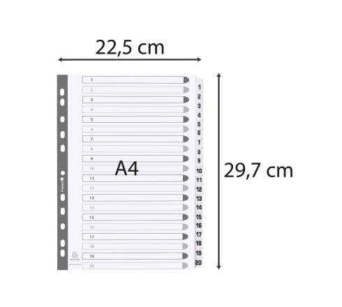 Intercalaires imprimés à touches plastifiées - 20 touches 1 à 20 - A4