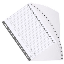 Intercalaires imprimés à touches plastifiées - 20 touches 1 à 20 - A4