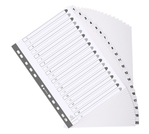 Intercalaires imprimés à touches plastifiées - 20 touches 1 à 20 - A4