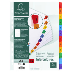 Intercalaires Imprimés numériques carte blanche 160g- 12 positions - A4