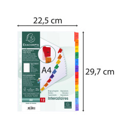 Intercalaires Imprimés mensuels carte blanche 160g - 12 positions - A4