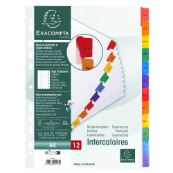 Intercalaires Imprimés mensuels carte blanche 160g - 12 positions - A4
