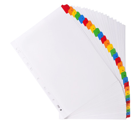 Intercalaires Imprimés numériques carte blanche 160g/renforts couleurs + page de garde - 31 positions - A4