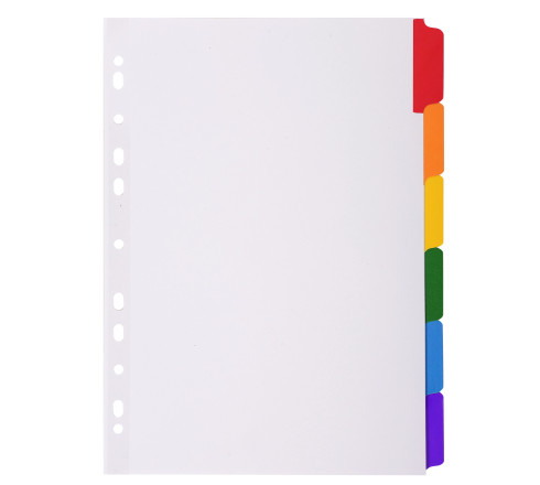 Intercalaires carte blanche 160g avec onglets couleurs renforcés - 6 positions - A4