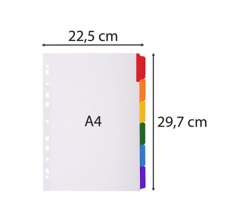 Intercalaires carte blanche 160g avec onglets couleurs renforcés - 6 positions - A4