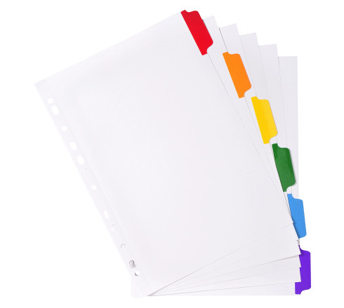 Intercalaires carte blanche 160g avec onglets couleurs renforcés - 6 positions - A4