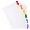 Intercalaires carte blanche 160g avec onglets couleurs renforcés - 6 positions - A4