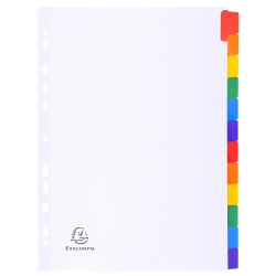 Intercalaires carte blanche 160g avec onglets couleurs renforcés - 12 positions - A4