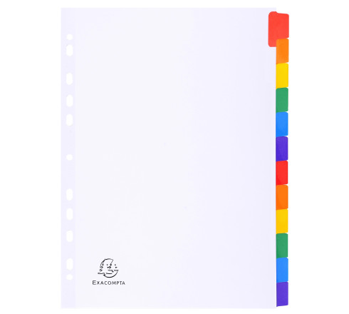 Intercalaires carte blanche 160g avec onglets couleurs renforcés - 12 positions - A4