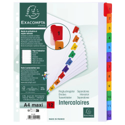 Intercalaires Imprimés numériques carte blanche 160g- 12 positions - A4 Maxi