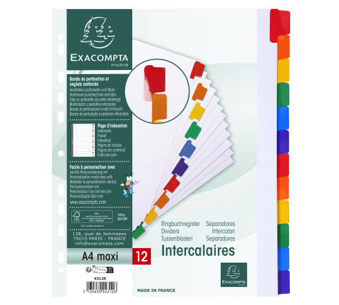 Intercalaires carte blanche 160g - 12 positions - A4+