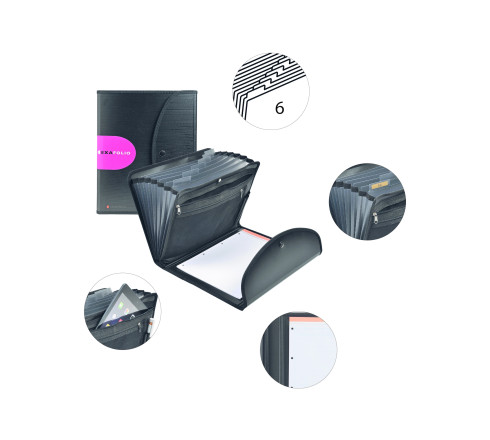 Trieur Exafolio avec porte-bloc et valisette Exactive - 6 compartiments