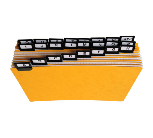 Paquet de 24 guides alphabétiques en carte à onglets métalliques, pour fiches 148x210mm