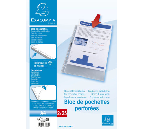 Bloc 50 pochettes perforées PP lisse Quick Doc - A4