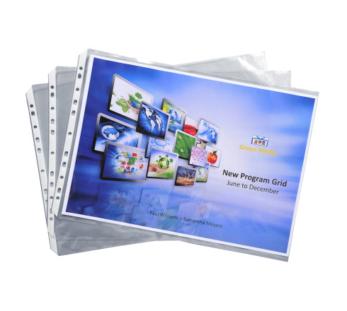Sachet de 10 pochettes perforées PVC lisse 12/100e - A3 horizontal