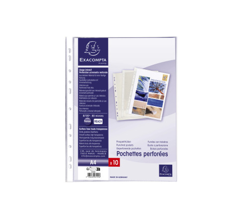 Sachet de 10 pochettes perforées - PVC lisse - A4