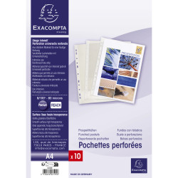 Sachet de 10 pochettes perforées - PVC lisse - A4