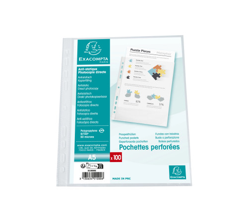 Sachet de 100 pochetttes perforées Polypropylène grainé 5/100e - A5