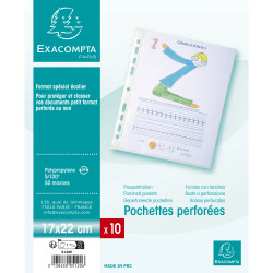 Sachet de 10 pochettes perforées polypropylène grainé format écolier - 17x22cm