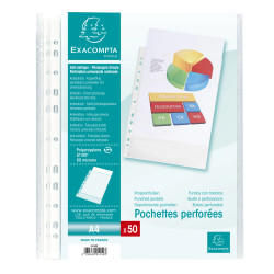 Sachet de 50 pochettes perforées polypropylène grainé 5/100e - A4